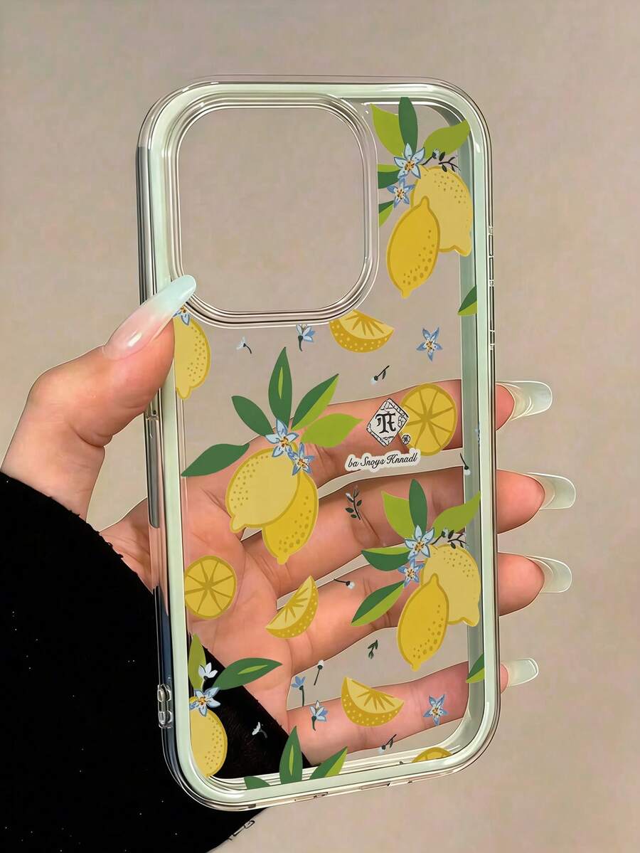 1 pieza Funda de teléfono con estampado de hojas de limón de estilo Ins, fresca y a la moda, a prueba de golpes, con agarre suave de TPU, compatible con iPhone 17/17 Pro/17 Pro Max/Air/16/16 Pro Max 11/12/13/14/15/16 Pro Max, resistente al agua, a prueba de golpes, anti-caídas y anti-arañazos - Verde - Ver 1