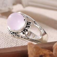 DIYCCPC Cincin Bunga Ukir Berongga Antik, Wajah Bulat Merah Muda, Cincin Gaya Pedesaan Bertema Hutan, Cincin Wanita Serbaguna untuk Kencan dan Liburan - Berwarna merah muda - View 6