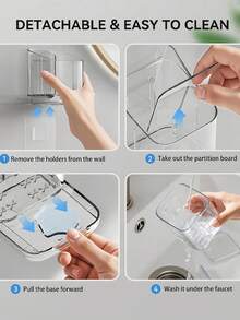 Transparent Toothbrush Holder Wall Mount Storage Rack, Can Hold Toothbrush, Comb, Razor And School Supplies, Multi-Function Bathroom Organizer Shelf, Suitable For Men And Women, Applicable To Kitchen, Bathroom, Bedroom And School, Bathroom Accessories - Multicolor - View 8