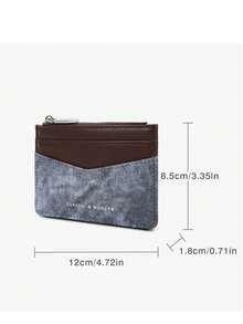 Dompet Koin Ritsleting Patchwork Baru, Dompet Multi-Kartu Minimalis PU untuk Wanita, Pengatur Kartu Warna Kontras, Hadiah - Kopi - View 3