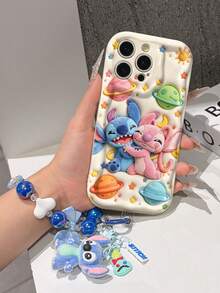 Disney Has Authorized, Phone Case - Chain Set, The Stitch Lilo & Stitch 3D Phone Case Plus A Silicone 3D Stitch Bracelet With Metallic Ring Removable Bracelet, Stitch And Angel Pattern, Compatible With Iphone17/16/15/14/13/12/11/XS/XR/X Plus Pro Max, A Stylish Cartoon Phone Case, The Perfect Gift Choice, Phone Protection, Durable Phone Cover, Great Gift For Friends And Family. - 白色 - 查看 4