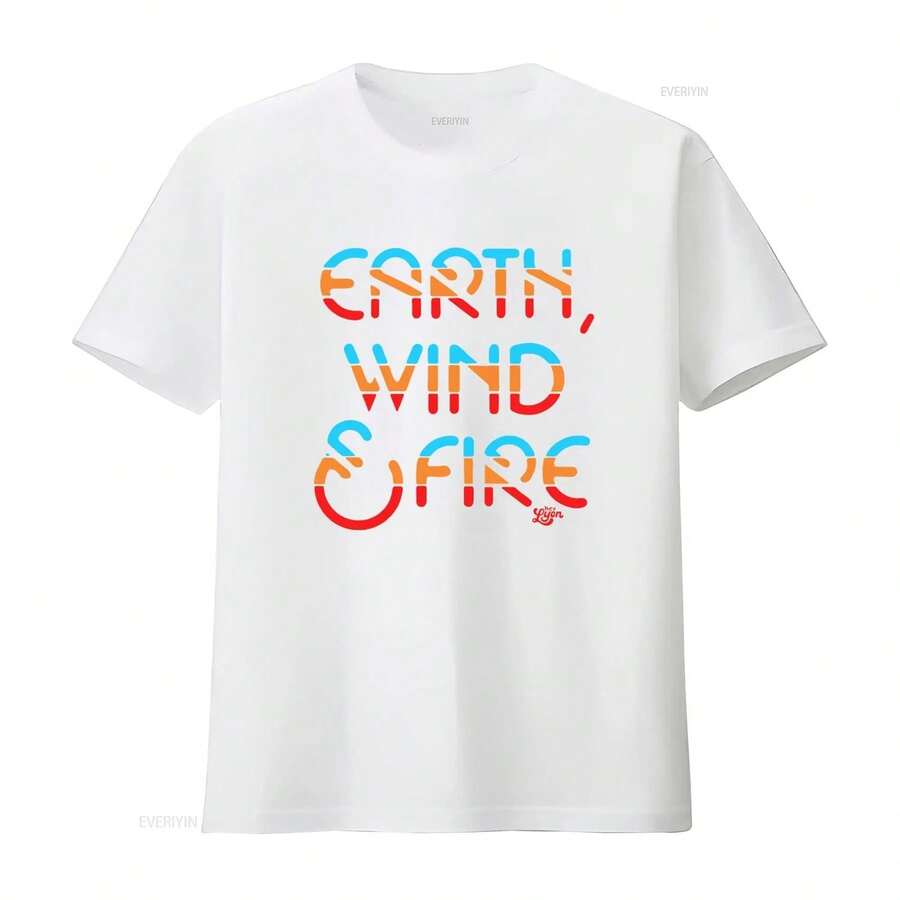 Camiseta Earth Wind Fire Jersey Estampado elegante para todas las estaciones Lavado vintage Versátil Elástico Transpirable moda hombre - Blanco - Ver 1
