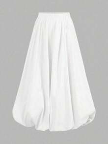 Falda de otoño para mujer talla grande, nueva falda de capullo de flor de moda para mujer, falda larga casual de unicolor con cintura elástica, falda larga holgada plisada cómoda y elegante, falda globo con volantes en el bajo, falda blanca larga de globo, falda larga blanca, ropa blanca larga, falda larga de globo para mujer, faldas largas para mujer, falda de bola, faldas para mujer - Azul marino - Ver 5