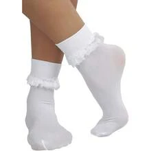 Women's Opaque Ankle High Nylon Fashion Socks W/Ruffle Lace Trim - 白色 - 查看 6