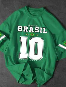 Men's Casual T-Shirt With "BRAZIL" Print And Number 10, Premium Cotton, World Cup Fan Edition, Brazilian Football Fashion - màu xanh lá - Xem 7