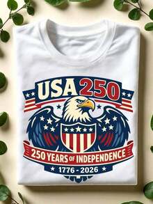 Crew Neck T-Shirt, 250th Anniversary Of US Independence T-Shirt, 250 Years Of Independence T-Shirt, 1776-2026 T-Shirt, Short Sleeve T-Shirts For The 4th Of July, Patriotic Gift, T-Shirts With The US Eagle - 白色 - 查看 1