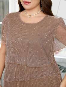 Reflora Vestido de moda con cuello redondo, mangas con volantes y estampado floral para mujer de talla grande - Marrón 2 - Ver 9