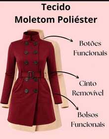 Women's Polyester Overcoat With Buttons - Winter Fashion - Burgundy - View 3