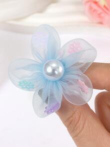 10pcs/Set Girls' Random Pearl Mesh Floral Scrunchies, Iridescent Snowflake Sequin 3D Textured Soft Elastic Hair Ties, Cute Hair Accessories For Daily Use - Multicolor - View 9