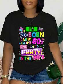 1 Women's 80s And 90s Music Print Street T-Shirt With Retro 80s And 90s Party Graphics, High-Stretch Fabric Suitable For Everyday Wear At Home, Outdoor Sports, And Casual Wear. Casual Short-Sleeve T-Shirt For Spring And Summer, Women's Clothing, 180g, 100% Cotton, All Designs Are Printed. Unisex. - 黑色 - 查看 1