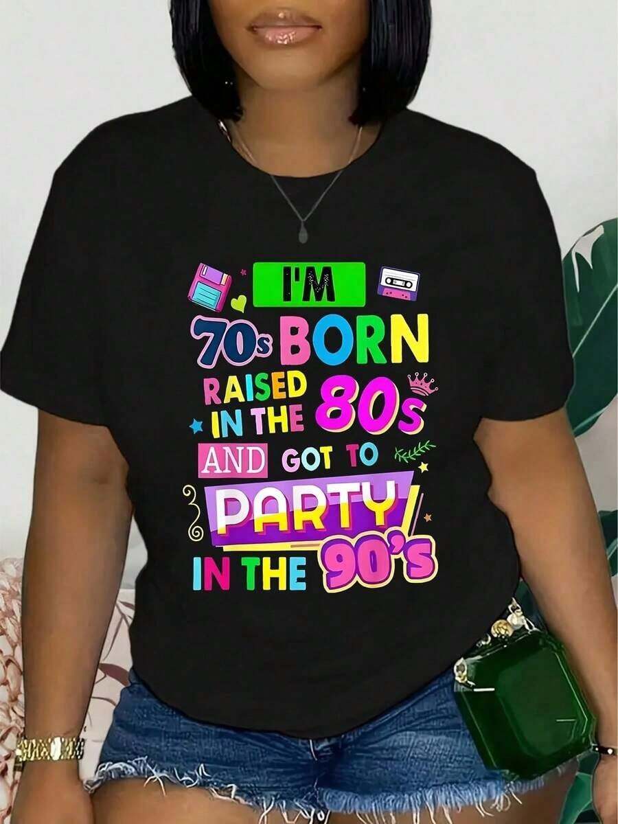 1 Women's 80s And 90s Music Print Street T-Shirt With Retro 80s And 90s Party Graphics, High-Stretch Fabric Suitable For Everyday Wear At Home, Outdoor Sports, And Casual Wear. Casual Short-Sleeve T-Shirt For Spring And Summer, Women's Clothing, 180g, 100% Cotton, All Designs Are Printed. Unisex. - 黑色 - 查看 1