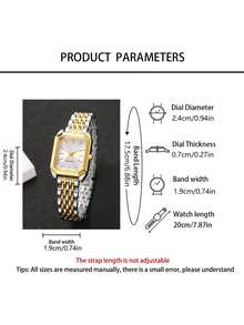 1 pièce Montre/Ensemble de 6 pièces optionnel Montre carrée à quartz pour femmes, cadran argenté minimaliste avec marquages de ligne, associée à un bracelet en acier inoxydable bicolore or et argent, style vintage élégant, petite et exquise, cadeau doux parfait pour la petite amie, la meilleure amie, la saison de la remise des diplômes, convient pour les trajets et les rendez-vous, crée facilement une élégance intellectuelle et douce - Or et argent - Voir 6