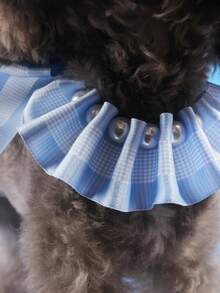 nicovaer 1pc Blue Cute Plaid Ribbon Bow Tie Collar, Neck Circumference 20-50cm, Faux Pearl Pet Necklace For Small/Medium Dogs & Cats, Suitable For Daily Pet Accessories - Blue - View 8