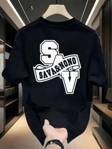 Camiseta Gráfica de Hombre de Tejido Grueso - Estampado de Letras Atrevidas, Manga Corta, Cuello Redondo, Camiseta Casual de Verano, Corte Regular, Lavable a Máquina, Prenda Esencial de Moda Urbana Juvenil, Camisetas de Algodón, Ropa de Uso Diario, Ropa Casual, Ropa Cómoda, Tejido Transpirable, Camiseta Y2k - Negro - Ver 10