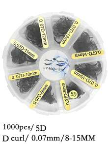 Một hộp 1000 chiếc lông mi giả hình quạt, chân nhọn, độ dày 4D/5D/6D/7D/8D/10D/12D, độ dày 0.07mm, chiều dài 8-15mm/8-15mm hỗn hợp, độ cong C/D, mềm mại và tự nhiên, dễ mang theo, lông mi giả được gắn thủ công, thích hợp cho tiệc tùng và du lịch. - Xem 103