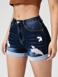 Pantalones Cortos De Mezclilla Con Borde Deshilachado - Multicolor - Ver 5