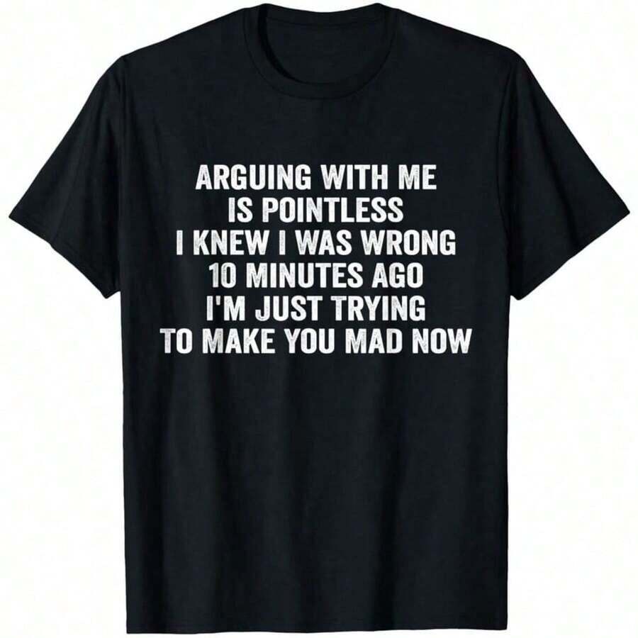 1 pieza. No sirve de nada discutir conmigo. Camiseta con Frases Divertidas | Camiseta casual de manga corta con cuello redondo, adecuada para todas las estaciones, tela ligeramente elástica, talla grande, resistente a la decoloración, para mujer, diseño gráfico moderno, secado rápido, 180g Algodón 100%. - Negro - Ver 1