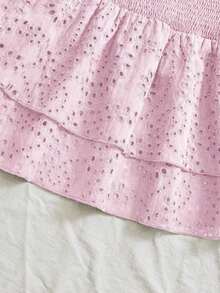 Vestido azul marino con cintura ceñida, plisado, sin tirantes, sexy, calado, con bordado y dobladillo fruncido, estilo vacaciones - Rosa 2 - Ver 5