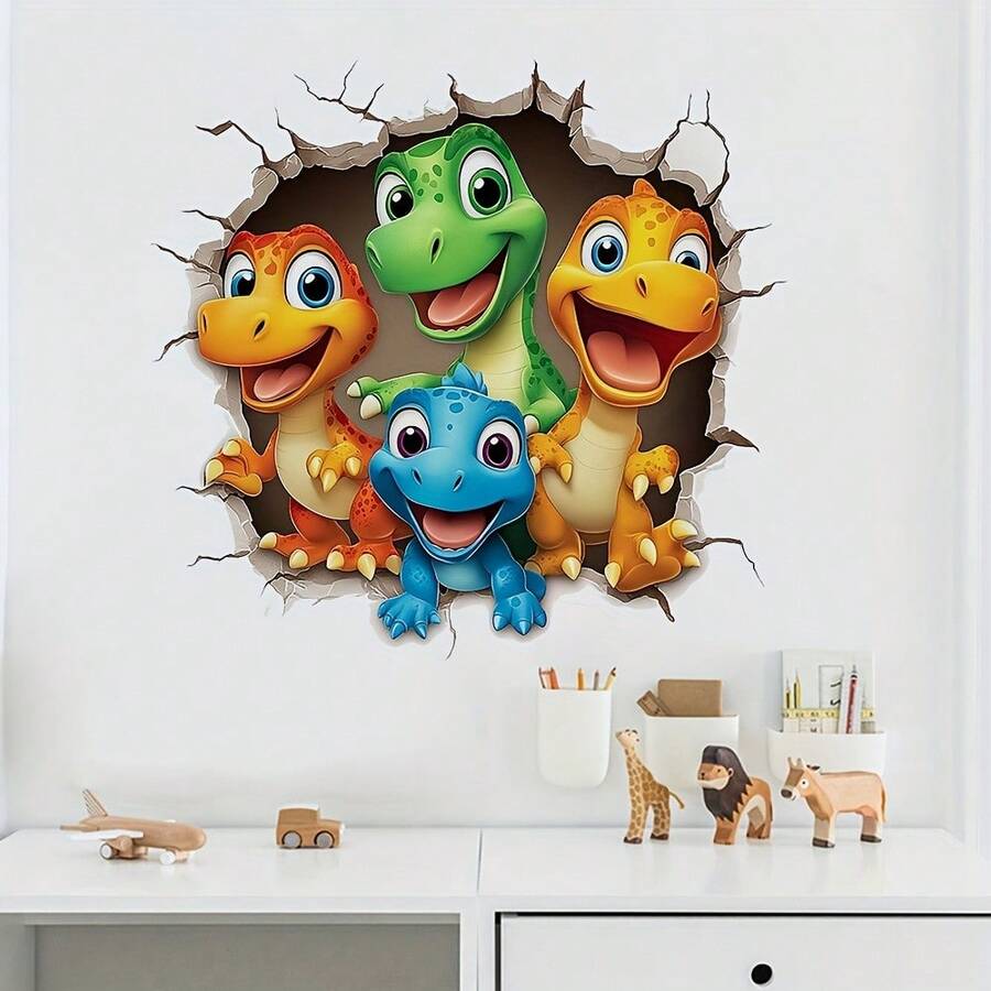 1/2 buah Stiker Dinding Dinosaurus Lucu dan Menarik dengan Efek Dinding Rusak. Stiker yang dapat dilepas, berperekat sendiri, dan tahan air ini cocok untuk kamar tidur, ruang bermain, dan dekorasi rumah. - Stiker dinding - View 1