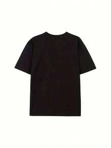 100% Cotton Breathable Summer Top Women's Casual Short Sleeve T-Shirt - Leopard And Cherry Print, Black With Shiny Gold Details, Medium Stretch, Machine Washable, All Year Comfortable, Crew Neck, 100% Cotton, Soft Fabric, Short Sleeve, Breathable And Cool - 黑色 - 查看 3