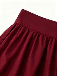 Elegante Falda Larga Acampanada Plisada de Poliéster Rojo French Encore para Mujer con Detalle de Cremallera, Tela Ligeramente Elástica, Versátil y de Moda para Citas, Desplazamientos, Todas las Estaciones, Primavera, Verano, Otoño, Regreso a la Escuela, Uso Diario - Burdeos - Ver 4