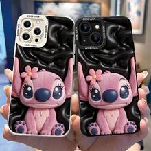 Disney Lilo & Stitch Phone Case, Angel Black Background Protective Cover. Compatible With IPhone 17, 16, 15, 14, 13, 12, 11 Pro Series And Galaxy S22, S23, S24, S25 Models, Featuring A Plush-Style Pink Angel With A Flower On Her Head Against A Glossy Black Background, Perfect For Fans Of The Cute Alien, Ideal For Birthdays, Holidays, Anniversaries, Graduation Gifts, Or Any Special Occasion To Surprise Family, Friends, Classmates, And Loved Ones. - 黑色 - 查看 3