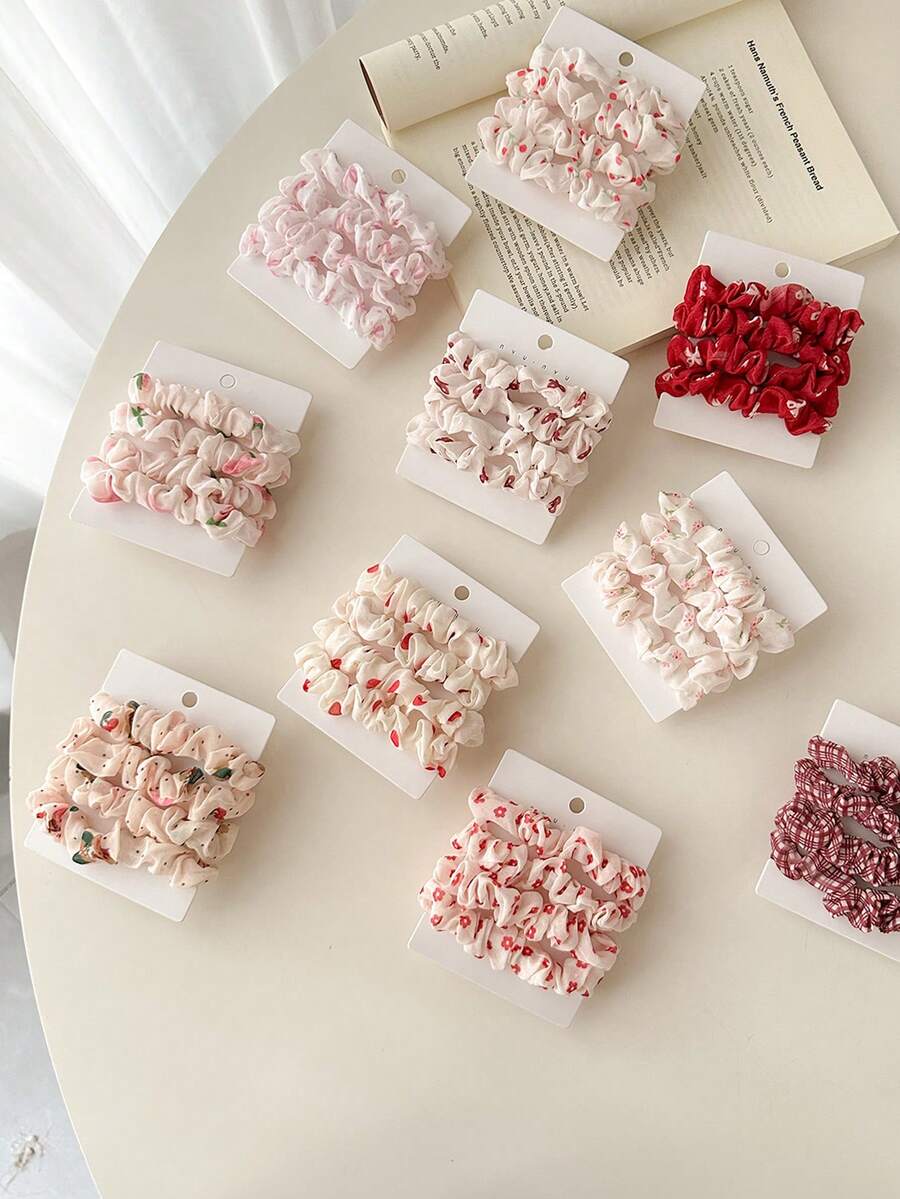 Bộ 4 dây buộc tóc bằng vải chiffon in hình trái cây, dễ thương, tươi tắn, nhẹ nhàng và thanh lịch, thích hợp để sử dụng hàng ngày. - Nhiều màu - Xem 1