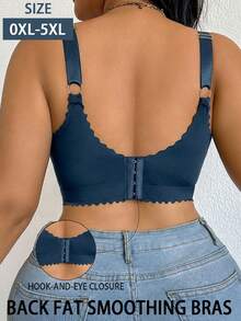 Plus Size Women's Solid Color Wireless Bra, Breathable Non-Slip Lift And Support, Seamless Everyday Wear - Navy Blue - View 5
