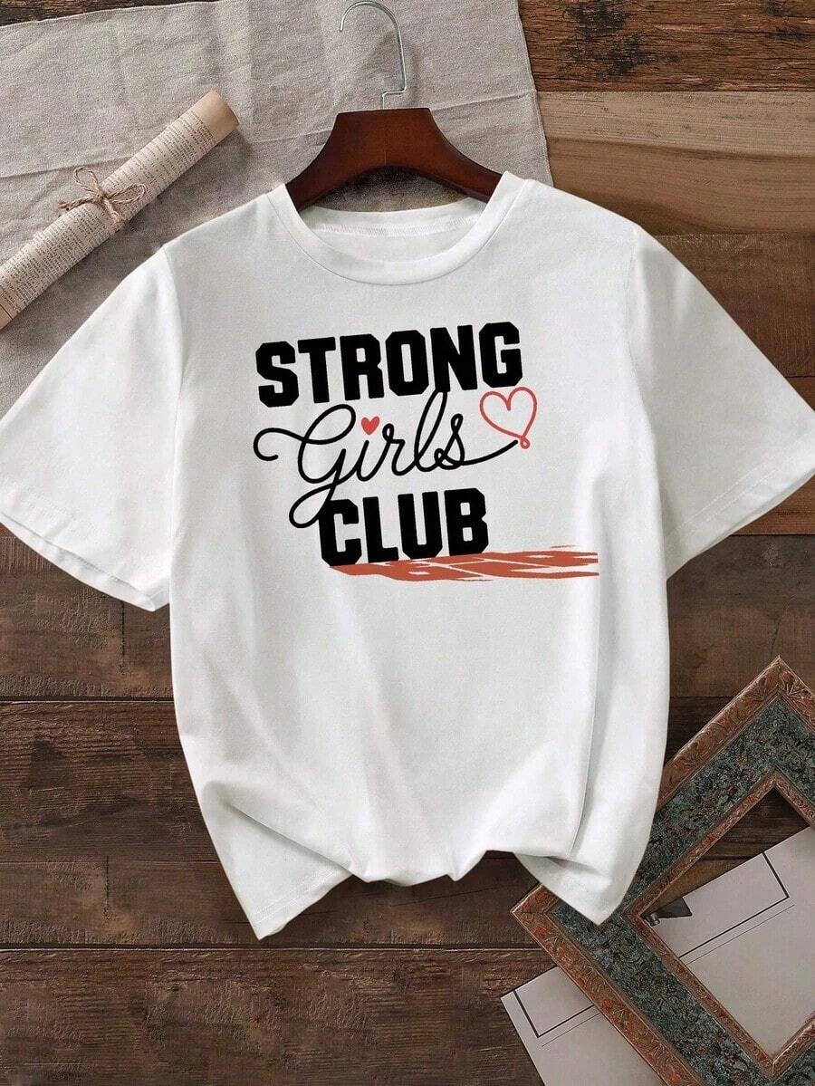 Camiseta de manga corta Teediy para mujer, modelo Strong S Club Empowerment - 180g, color beige claro con letras negras, eslogan de empoderamiento S y diseño de unidad femenina, ropa casual de primavera/verano, conjuntos para grupos S, lavable a máquina, estampado geométrico, corte relajado, tela sedosa con doble pulido, conjuntos a juego para hermanos, sin transparencias, lista para usar, camiseta con mensaje motivacional. - Blanco - Ver 1