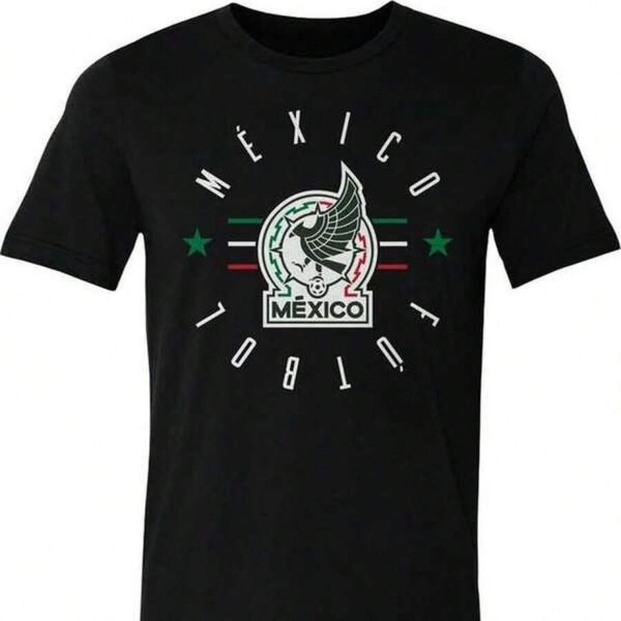 Mexico National Team Soccer Team WHT220G 220g Loose Fit Cotton T-Shirt, Unisex, Maximum Comfort, Suitable For All Types Of People, Whether Women Or Men. Durable, High-Quality Fabric, Suitable For All Seams, Soft To The Touch, Yet Durable. Breathable Tops For Women. Autumn Outfits For Women, Vacation Outfits, Halloween Costumes For Women - 黑色 - 查看 1