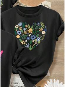 Camisetas de manga corta para mujer para el Día de San Valentín - Blusas con estampado floral tropical en acuarela y corazones, tela suave lavable a máquina, tallas S-XXXL (se están vendiendo rápidamente) - Atuendos románticos para citas, vacaciones y uso casual - Regalo de San Valentín para ella, camiseta casual y versátil.Una sola pieza, no un conjunto de 3 piezas. - Blanco y Negro - Ver 2