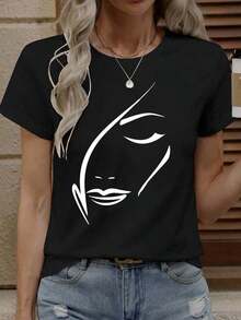1 Pieza de Camiseta Casual de Moda para Hombres y Mujeres, Camiseta de Manga Corta con Estampado de Mariposa y Rostro, Versátil para Primavera/Verano, fácil de combinar, adecuada para uso diario, estilo urbano, ropa de vacaciones, ropa de fin de semana. - Negro 2 - Ver 6