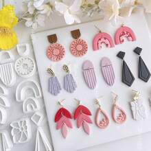 Spring & Summer Series Flower Shaped Embossing Clay Sculpting Tool, Elegant Design Mold, Suitable For DIY Earrings And Jewelry Making, Handmade Earring Design, Creative Soft Clay Crafting - White - View 2
