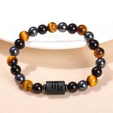 1 pièce Bracelet élastique en pierre naturelle 12 signes du zodiaque 8mm/0,315in, Œil de tigre + Hématite Design unique, Symbolisant la bonne chance, Améliorant l'énergie, Attirant la richesse, Bracelet porte-bonheur, Bracelet de couple, Unisexe, Cadeau spirituel parfait pour les vacances - Multicolore - Voir 3