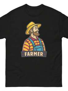 Herren-Freizeit-T-Shirt mit Rundhalsausschnitt und farbenfrohem Bauernmotiv - Strickstoff, mittlere Dehnbarkeit, normale Passform, ideal für Landwirtschaft und ländlichen Lebensstil, Landwirteshirt - Schwarz - Übersicht 1