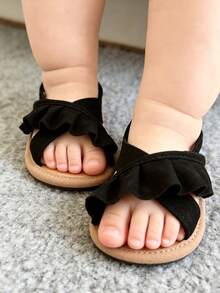 Giày sandal mùa hè cho bé gái, đế mềm, thích hợp cho trẻ sơ sinh và trẻ mới biết đi, giày tập đi, giày váy cho bé tập đi trong nôi. - màu đen - Xem 6