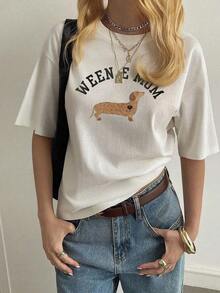 Camisetas De Mujer AlgodóN Camiseta De Mujer Estampada De Manga Corta Para Verano, Tela De PoliéSter, Estilo Multifuncional, Corte Regular, Peso 180 Gramos, 1 Unidad. - Blanco - Ver 2