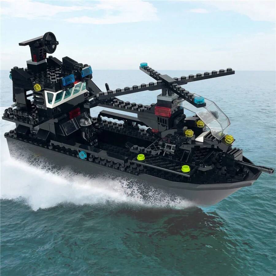 Bloques de construcción de barco de patrulla para niños, juguetes de bloques de modelo, regalos de cumpleaños para niños, Día de Acción de Gracias, Navidad, Año Nuevo - B - Ver 1