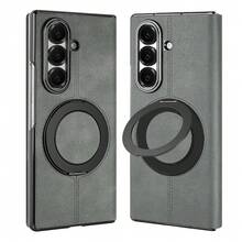 VIETAO 适用于三星 Galaxy Z Fold 7/6 的多角度磁吸翻盖折叠保护套，奢华商务仿皮全包覆铰链超薄保护壳 - 灰色 - 查看 1