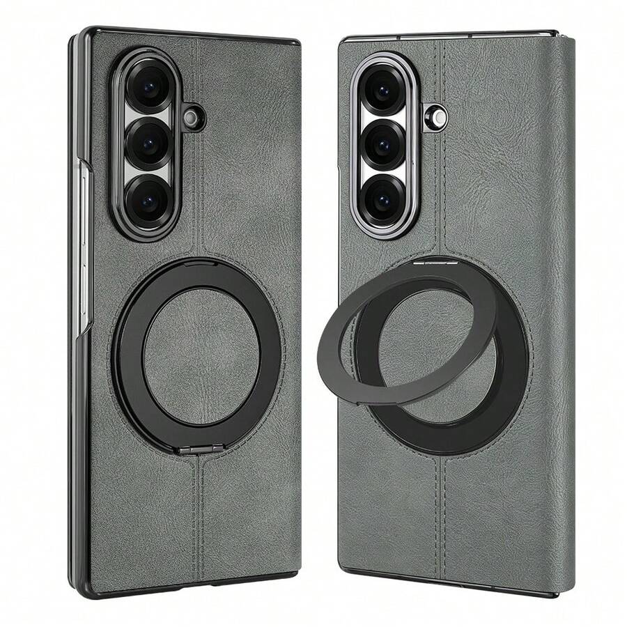 VIETAO 适用于三星 Galaxy Z Fold 7/6 的多角度磁吸翻盖折叠保护套，奢华商务仿皮全包覆铰链超薄保护壳 - 灰色 - 查看 1