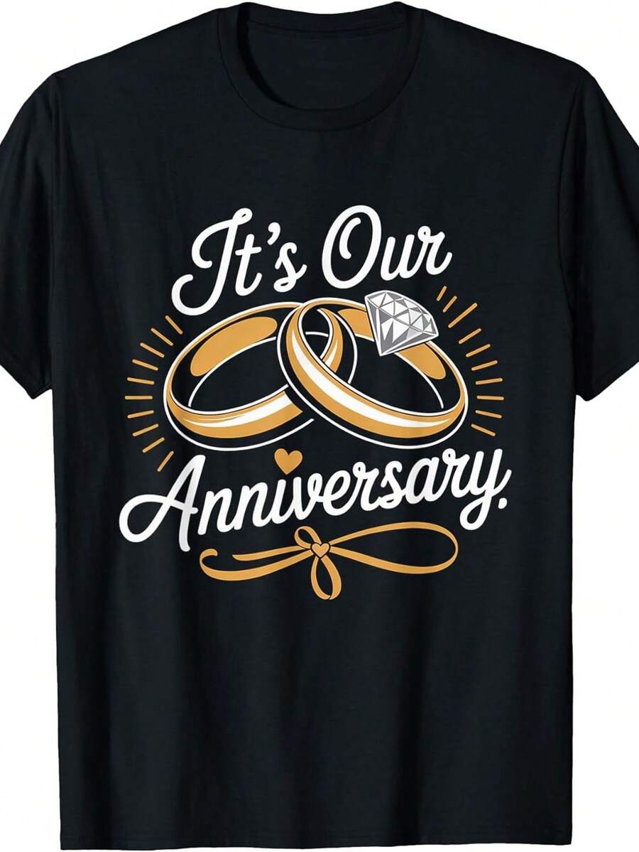 Talla Grande, Esta es una camiseta de mujer de talla grande que diseñamos para aniversarios de boda. Tiene cuello redondo, es lavable a máquina y es adecuado como regalo. Tamaños más grandes están disponibles - Negro - Ver 1