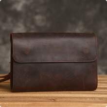 1PCS, Men's Genuine Leather Clutch Bag, Crazy Horse Leather Handbag, Top Layer Cowhide Multifunctional Phone Bag - 復古咖啡 (VCE) - 查看 7