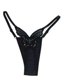 Butterfly Panties Kit 2 Microfiber Thong Lingerie Sexy Sensual Adjustable G-String - Black and Bubblegum Pink - View 2