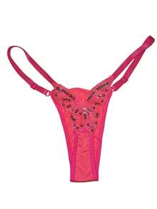 Butterfly Panties Kit 2 Microfiber Thong Lingerie Sexy Sensual Adjustable G-String - Blanco y rosa neón - Ver 3