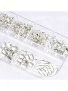 Đá pha lê trắng trang trí móng tay, hạt tròn dẹt 1.5mm-4mm, đá quý thủy tinh nhiều hình dạng và kích cỡ, dùng để trang trí móng tay, đồ thủ công DIY, quần áo, giày dép, trang sức. - trắng - Xem 3
