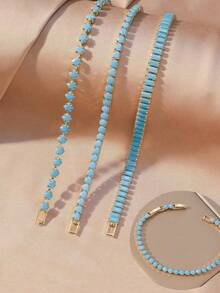 Pulsera de cadena de tenis clásica decorada con zirconia oxidada de cobre, diseño minimalista y multifuncional, adecuada para el uso diario de las mujeres, bares, accesorios de viaje - Dorado - Ver 1