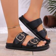 Women's Comfortable Slippers - Non-Slip Lightweight Flat Beach Sandals - Black - View 3