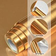 1 Roll Golden Brushed Stainless Steel Peel And Stick Contact Paper, Removable Self Adhesive Waterproof Vinyl Sticker For Kitchen Cabinet Countertop Refrigerator Bedroom Bathroom DIY Home Decor - Gold - View 9