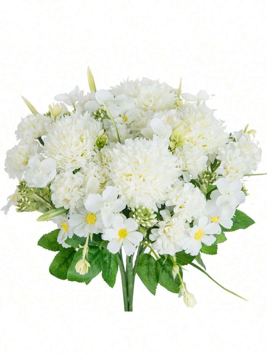 1件人造繡球花絲綢雛菊花束仿真大朵菊花花飾,適用於婚禮花瓶、居家、餐廳、臥室、節日、生日派對、戶外花園裝飾 - 白色 - 查看 1