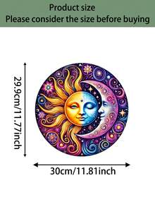 1件 2D平面金屬日與月臉牆飾，圓形波希米亞陰陽風格園藝裝飾，適用於花園、庭院、室內外居家裝飾及戶外圍欄，送給親友家人的理想禮物 - 日月 - 查看 16
